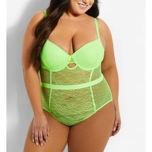 Ashley Stewart | Just Sexy Lingerie Green Lace Push-Up Bodysuit (Size 1X)